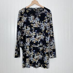 J Jill Womens Dark Floral Tunic Top Size XL Long Sleeve Office Fairygrunge